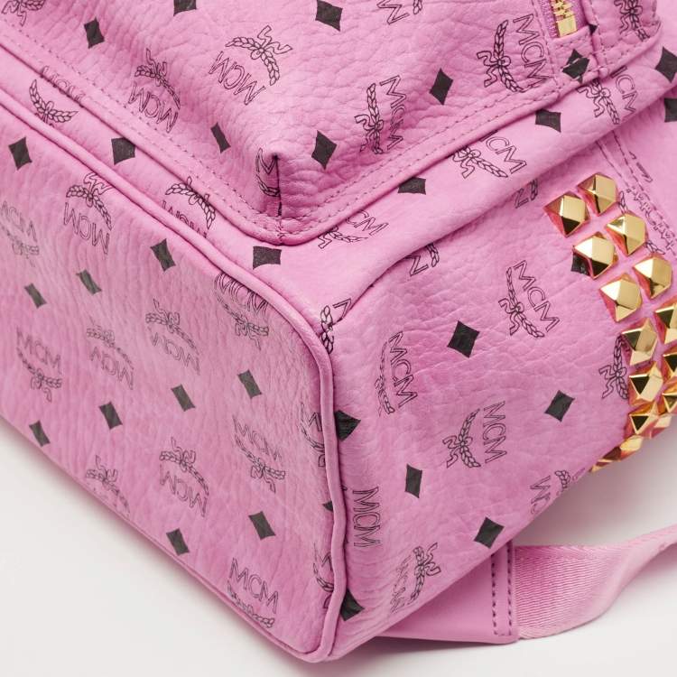 Pre Owned MCM Stark Small-Medium Pink Visetos Coated Canvas Side Studs Backpack