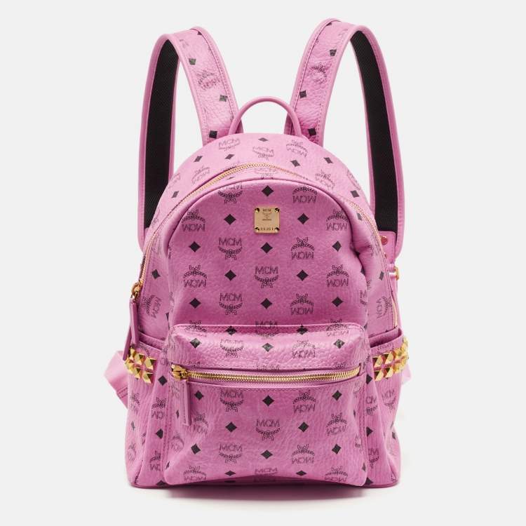 Pre Owned MCM Stark Small-Medium Pink Visetos Coated Canvas Side Studs Backpack