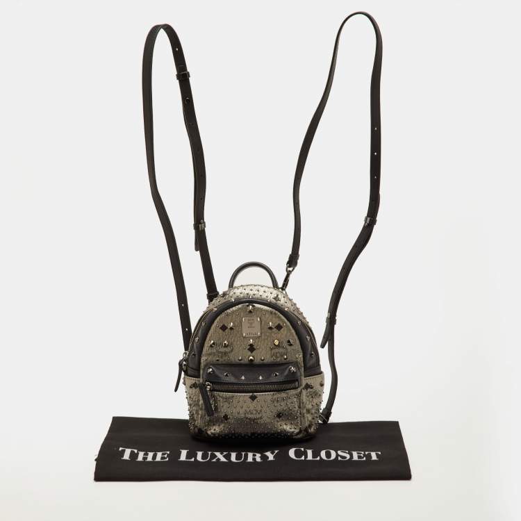 مملوكة مسبقًا MCM Stark Black/Grey Mini Studded Leather Backpack