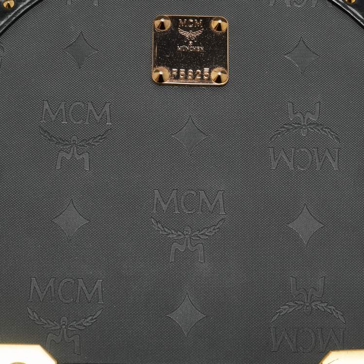 Pre Owned MCM Black Studded Berlin Black Coated Canvas Round Bag