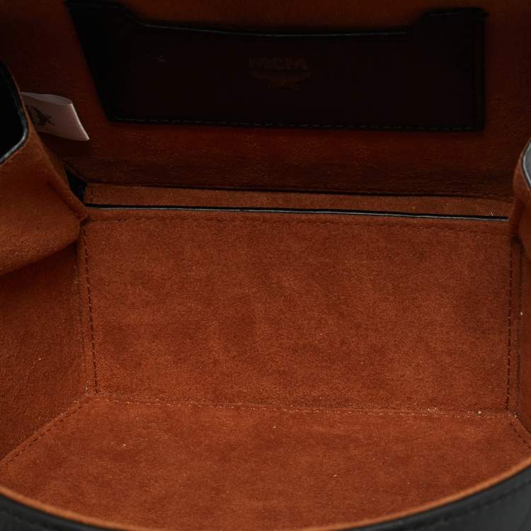 Pre Owned MCM Black Studded Berlin Black Coated Canvas Round Bag