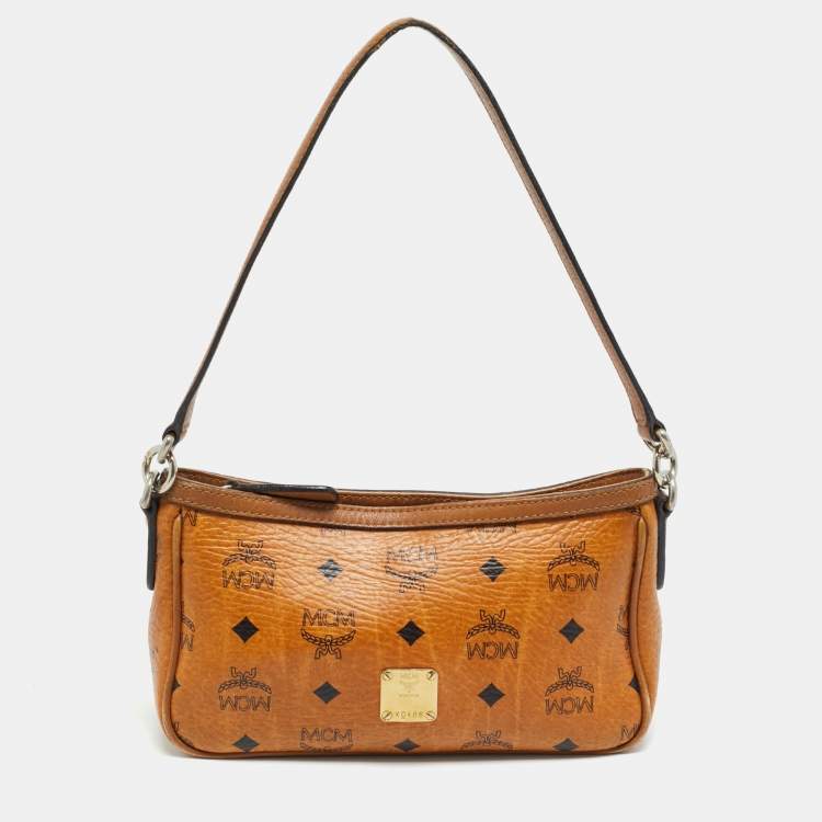 Pre Owned MCM Cognac Visetos Coated Canvas Pouch Bag