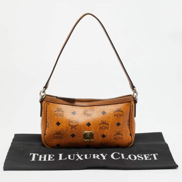 Pre Owned MCM Cognac Visetos Coated Canvas Pouch Bag