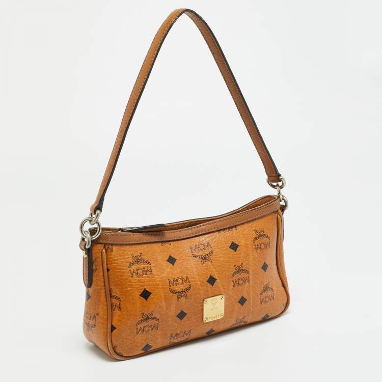 Pre Owned MCM Cognac Visetos Coated Canvas Pouch Bag