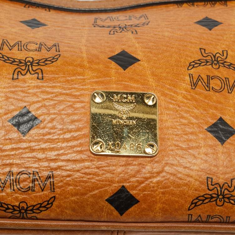 Pre Owned MCM Cognac Visetos Coated Canvas Pouch Bag