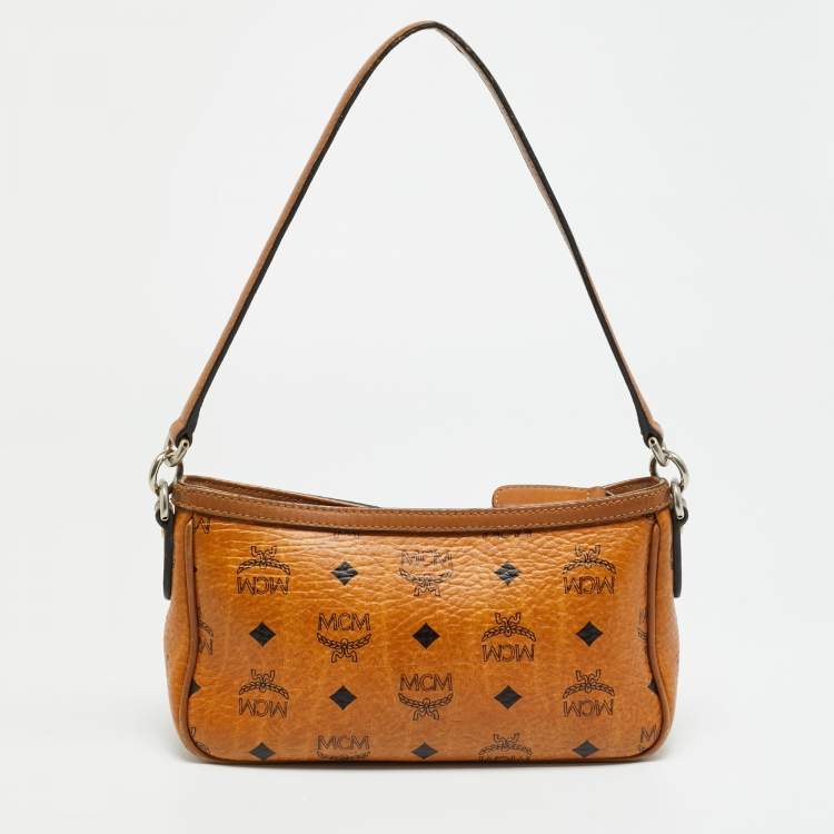 Pre Owned MCM Cognac Visetos Coated Canvas Pouch Bag