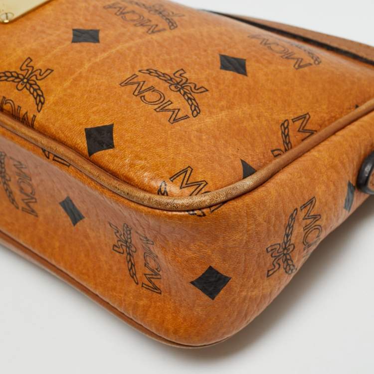 Pre Owned MCM Cognac Visetos Coated Canvas Pouch Bag