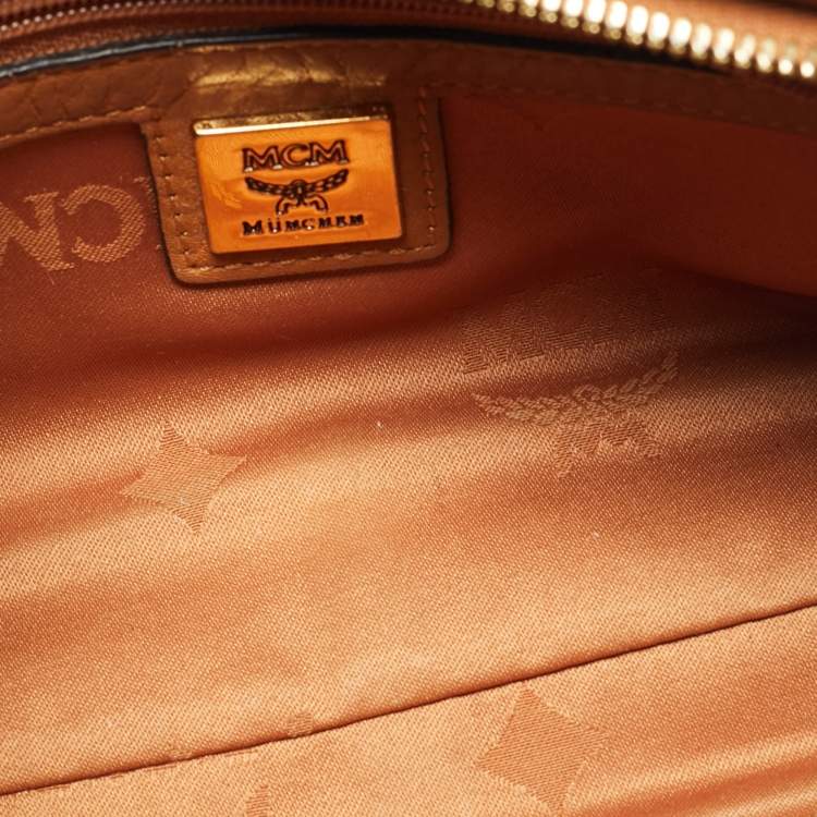Pre Owned MCM Cognac Visetos Coated Canvas Pouch Bag