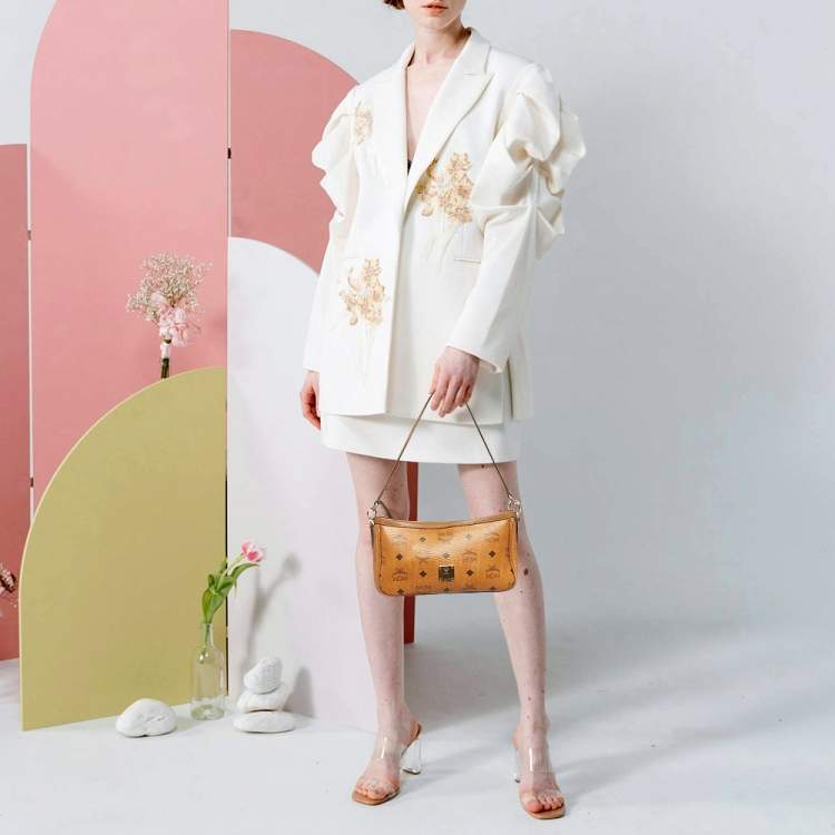 Pre Owned MCM Cognac Visetos Coated Canvas Pouch Bag