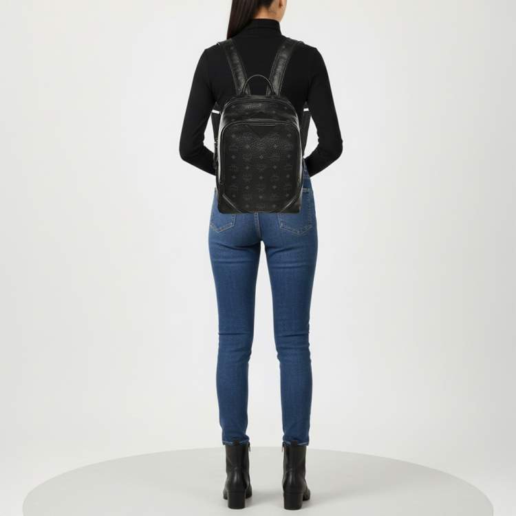 Pre Owned MCM Duke Black Visetos Coated Canvas Backpacks