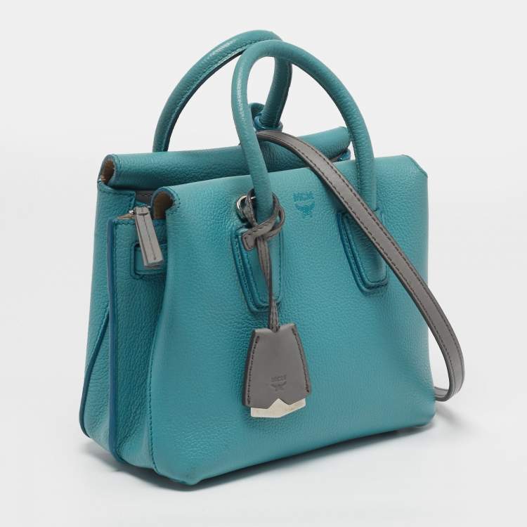 Pre Owned MCM Milla Park Avenue Mini Light Blue/Grey Leather Tote