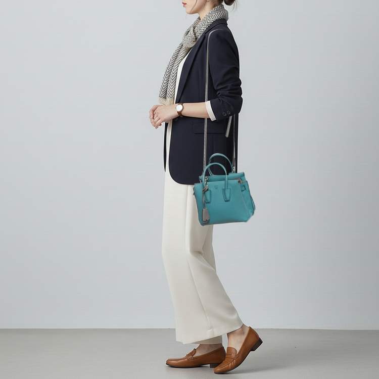 Pre Owned MCM Milla Park Avenue Mini Light Blue/Grey Leather Tote