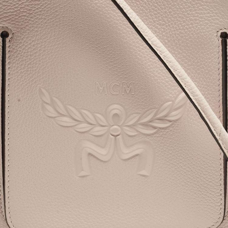 Pre Owned MCM HImmel Mini Peach Leather Crossbody Bag