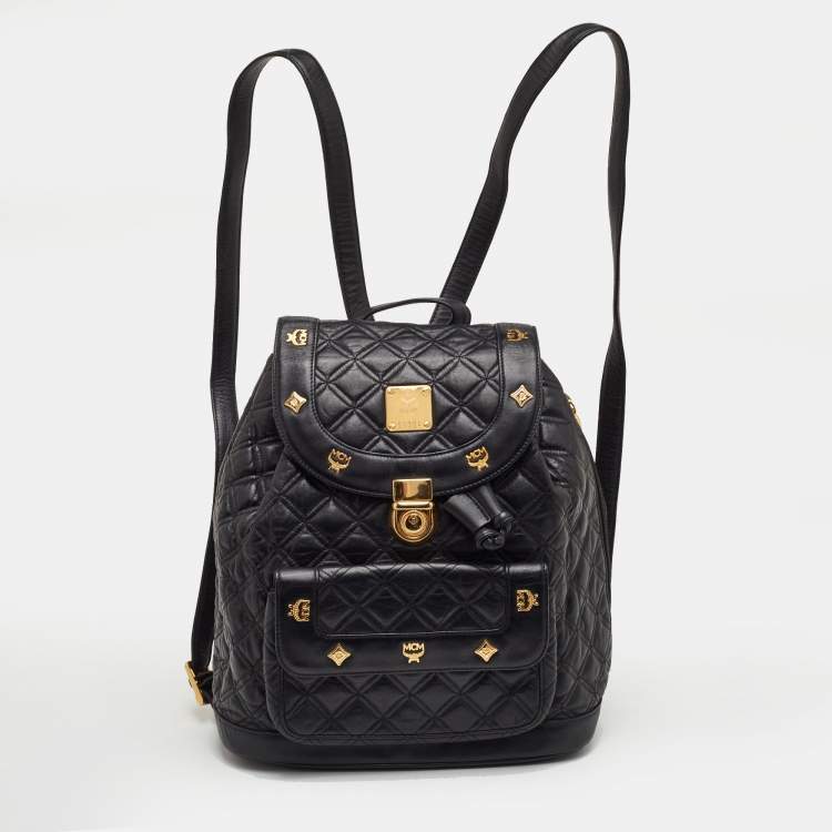 Pre Owned MCM Stark Black Quilted Leather Backpack
