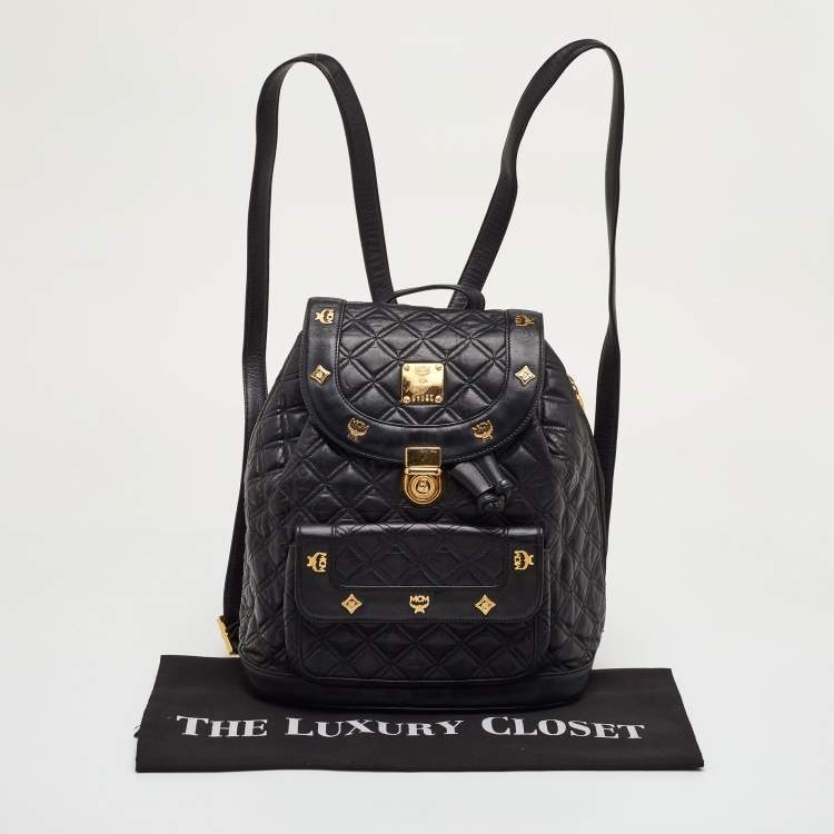 Pre Owned MCM Stark Black Quilted Leather Backpack