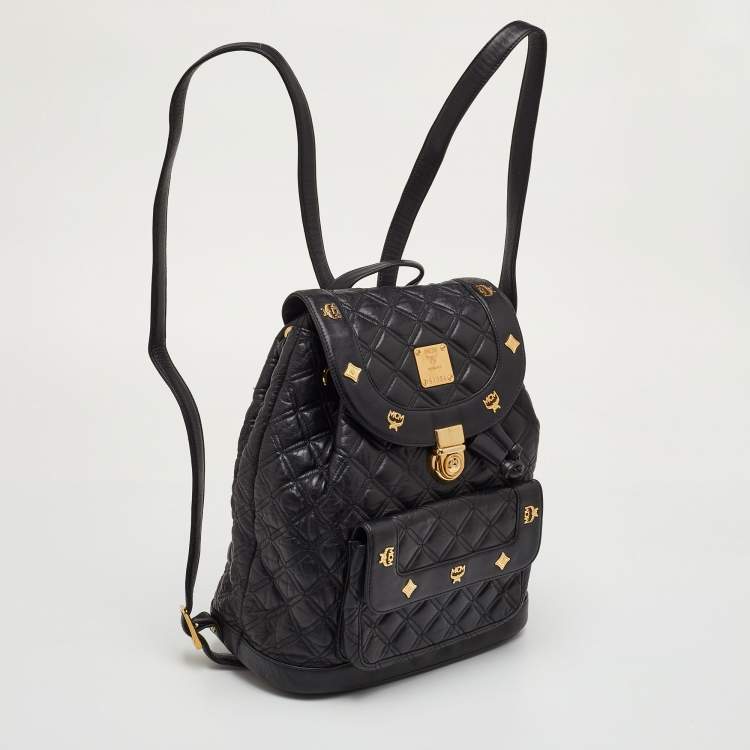 Pre Owned MCM Stark Black Quilted Leather Backpack