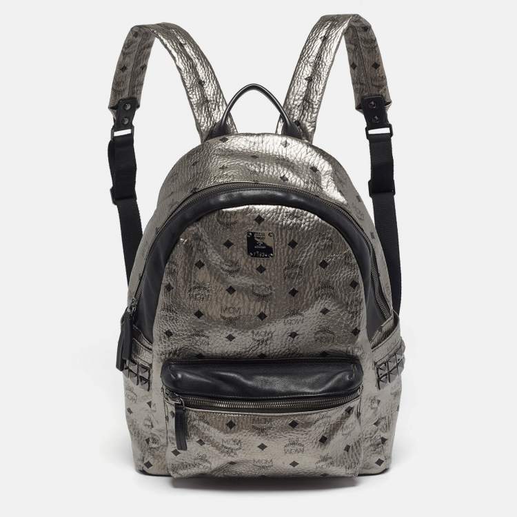 Pre Owned MCM Studs Stark Medium Silver/Black Visetos Coated Canvas Backpack