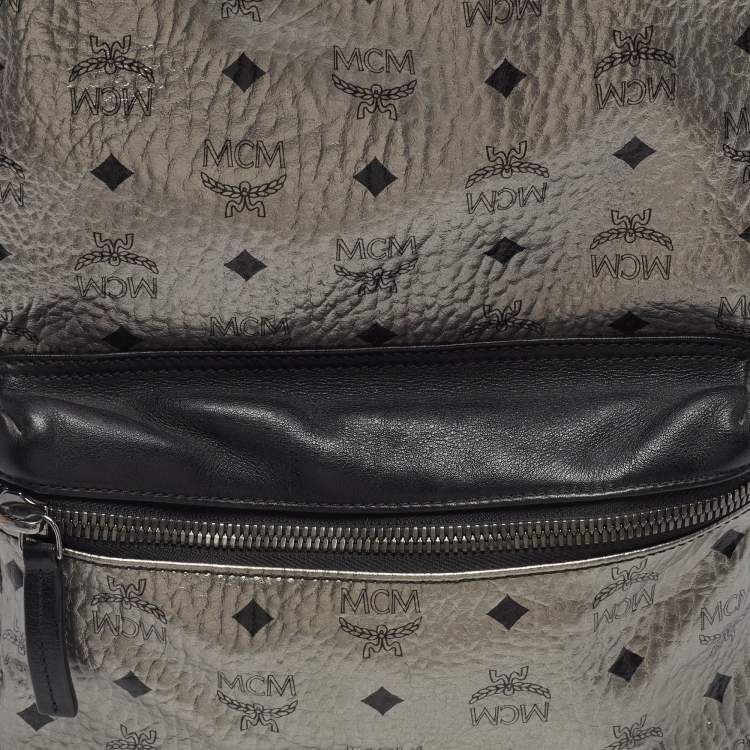 Pre Owned MCM Studs Stark Medium Silver/Black Visetos Coated Canvas Backpack