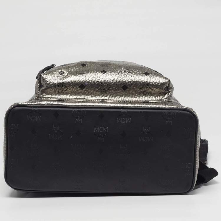 Pre Owned MCM Studs Stark Medium Silver/Black Visetos Coated Canvas Backpack