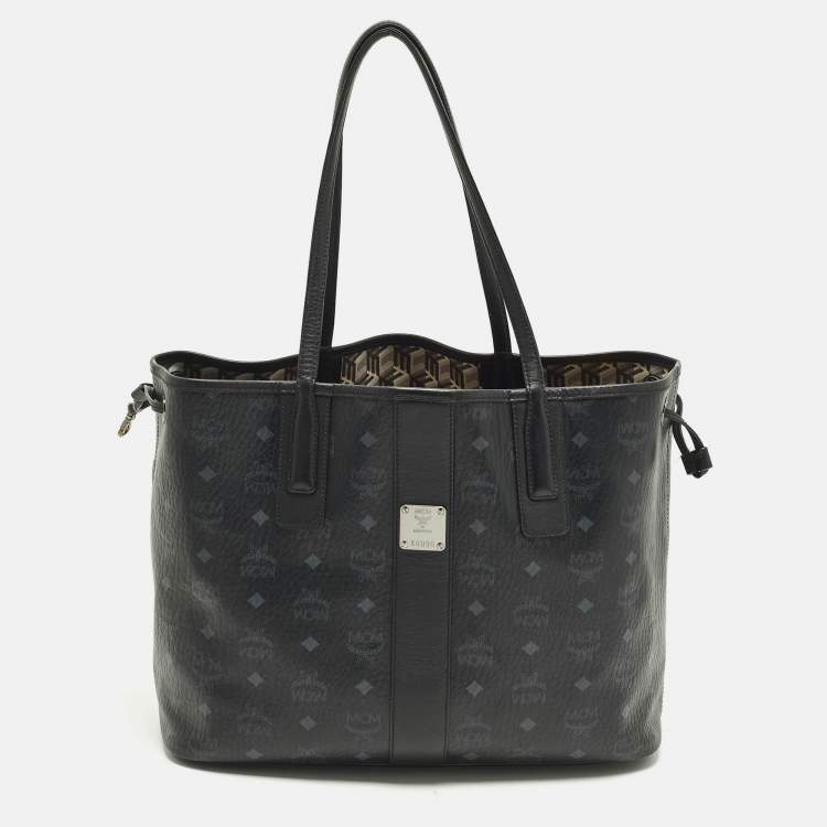Pre Owned MCM Liz Reversible Black Visetos Coated Canvas and Fabric Tote