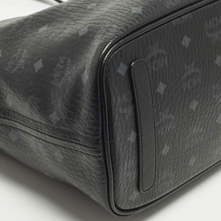 Pre Owned MCM Liz Reversible Black Visetos Coated Canvas and Fabric Tote