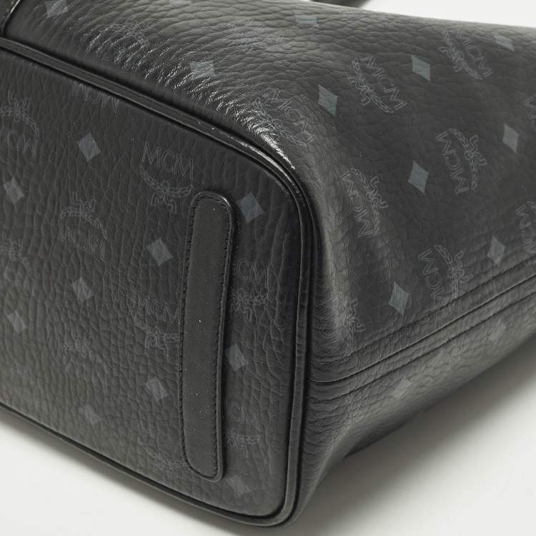 Pre Owned MCM Liz Reversible Black Visetos Coated Canvas and Fabric Tote