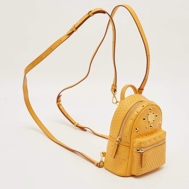 Pre Owned MCM Stark Mini Yellow Leather Studded Backpack