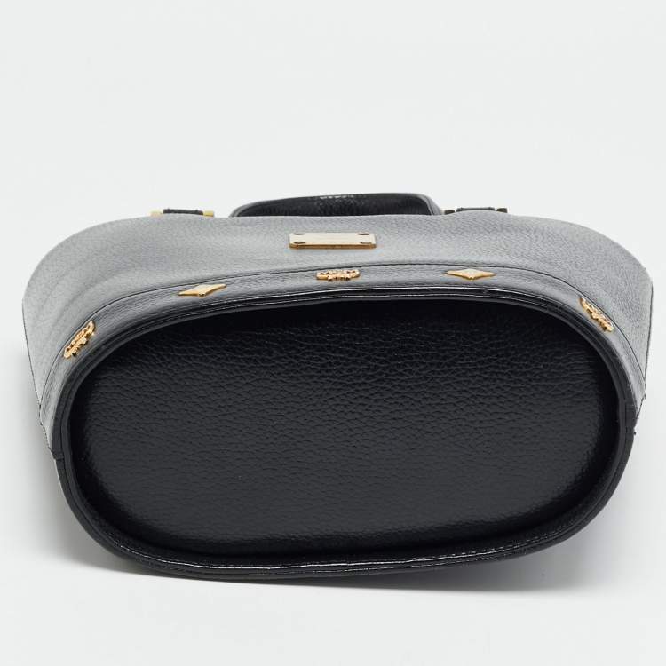 Pre Owned MCM Flap Studded Black Leather Bucket Tote