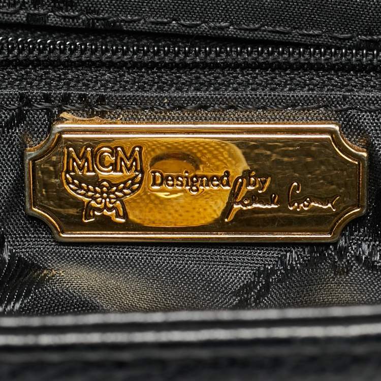 Pre Owned MCM Flap Studded Black Leather Bucket Tote