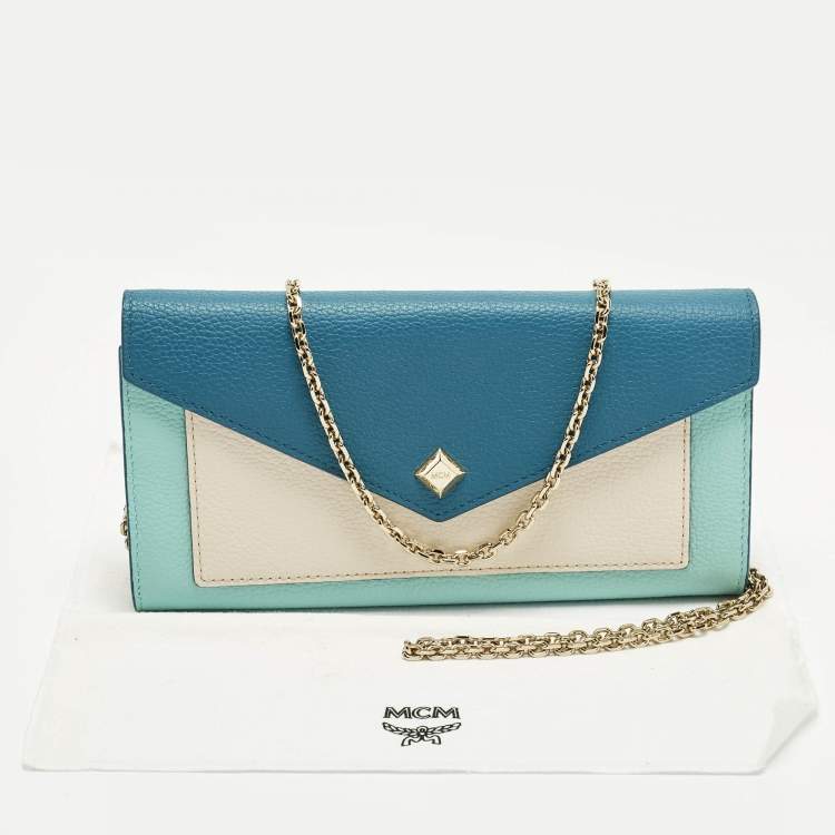 Pre Owned MCM Colorblock Tricolor Leather Wallet On Chain