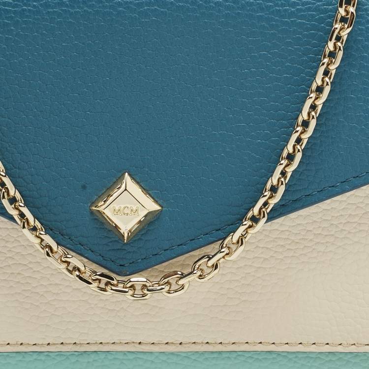 Pre Owned MCM Colorblock Tricolor Leather Wallet On Chain