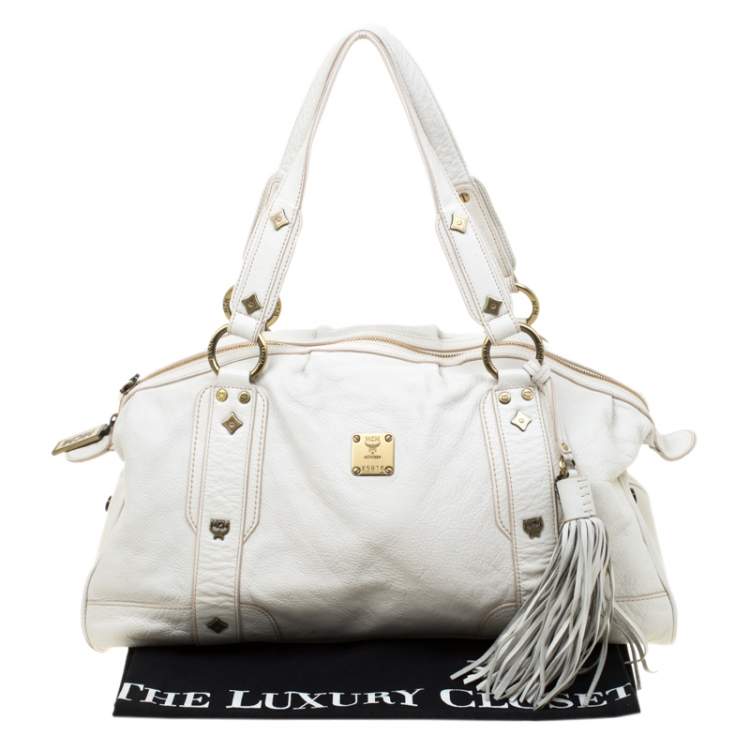 Pre Owned MCM White Leather Tassel Satchel