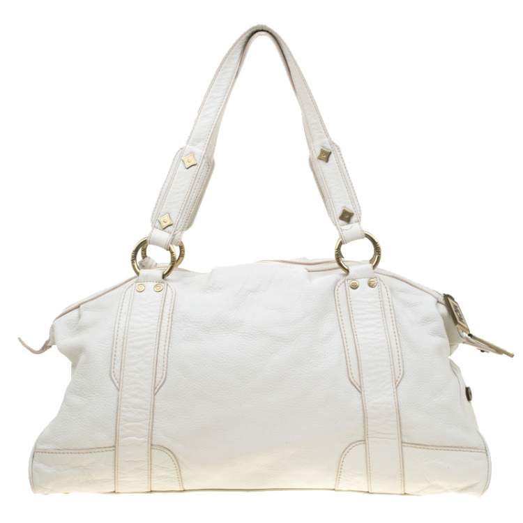 Pre Owned MCM White Leather Tassel Satchel