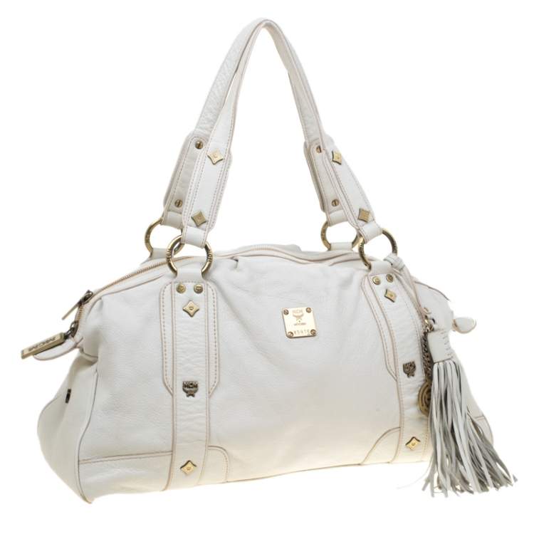 Pre Owned MCM White Leather Tassel Satchel