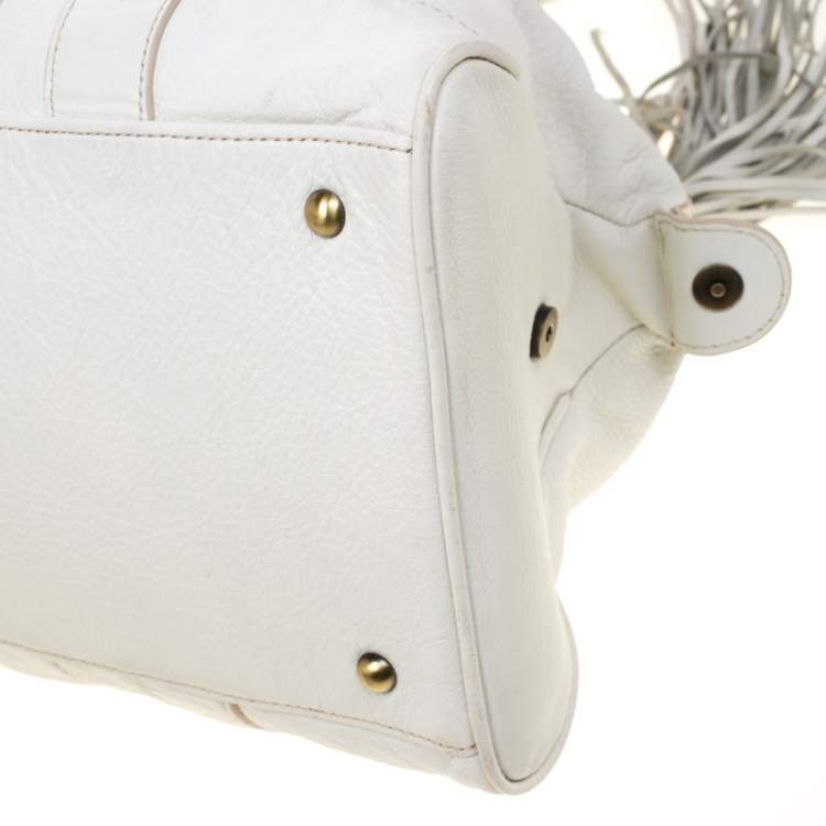 Pre Owned MCM White Leather Tassel Satchel