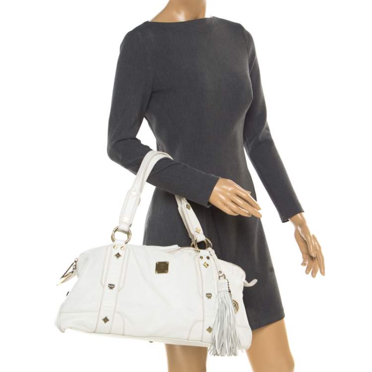 Pre Owned MCM White Leather Tassel Satchel