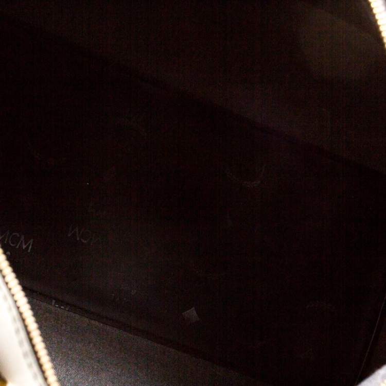 Pre Owned MCM Black Signature Visetos Nylon and Leather Heritage Boston Bag