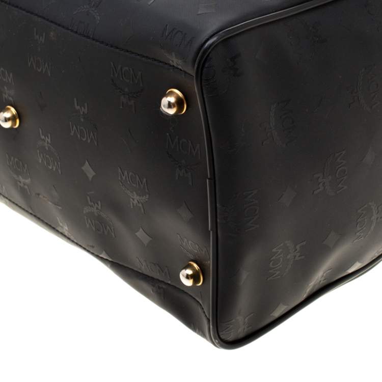 Pre Owned MCM Black Signature Visetos Nylon and Leather Heritage Boston Bag