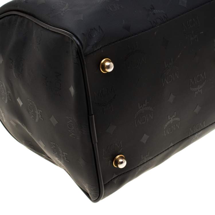 Pre Owned MCM Black Signature Visetos Nylon and Leather Heritage Boston Bag