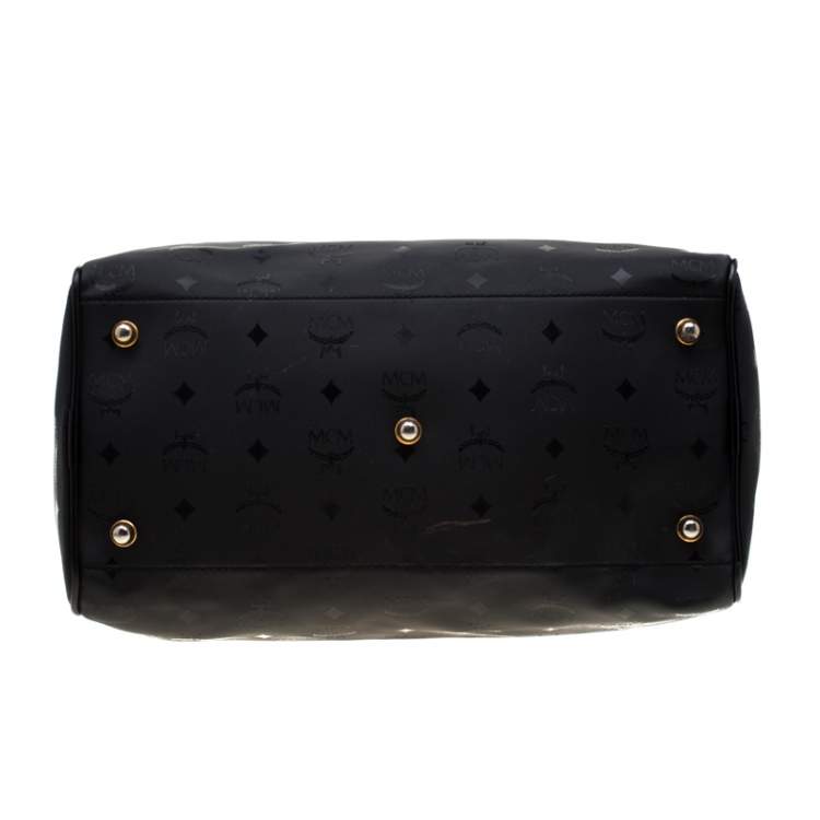 Pre Owned MCM Black Signature Visetos Nylon and Leather Heritage Boston Bag