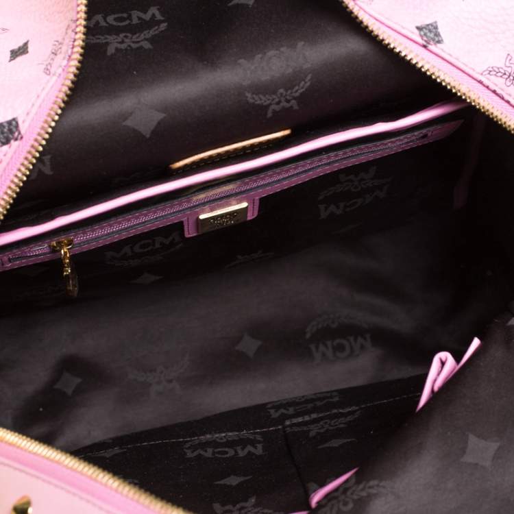 Pre Owned MCM Pink Visetos Leather Large Studs Stark Backpack  