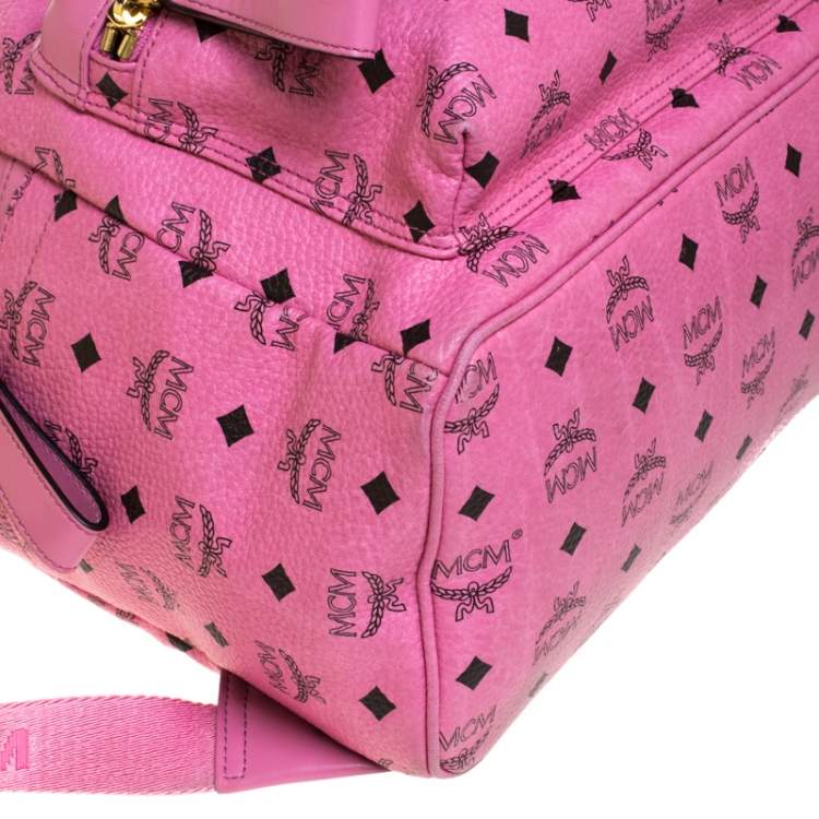 Pre Owned MCM Pink Visetos Leather Large Studs Stark Backpack  