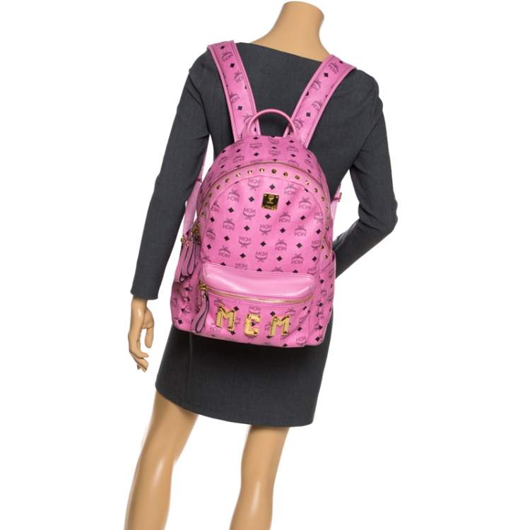 MCM Pink Monogram Visetos Side Stud Stark Backpack Leather ref