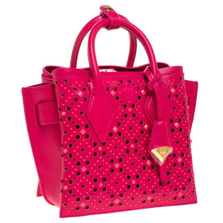 مملوكة مسبقًا MCM Pink Perforated Leather Mini Milla Tote