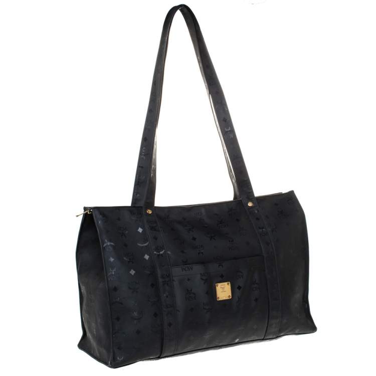 Pre Owned MCM Black Visetos Nylon Oversized Shopper Tote 