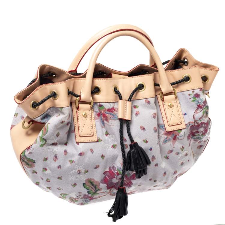 Pre Owned MCM Multicolor Floral Canvas and Leather Tassel Drawstring Bag