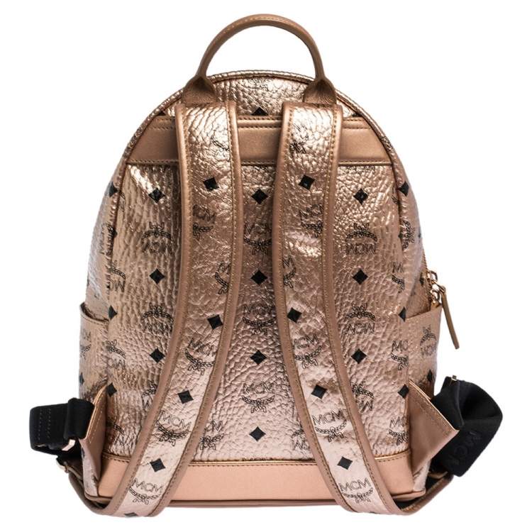 Pre Owned MCM Metallic Peach Visetos Coated Canvas and Leather Backpack