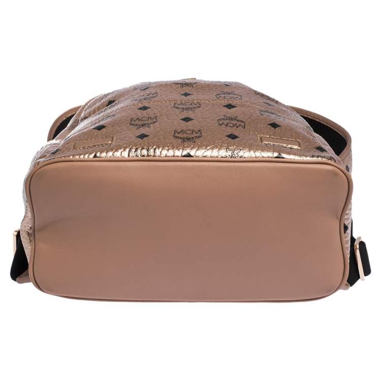 Pre Owned MCM Metallic Peach Visetos Coated Canvas and Leather Backpack
