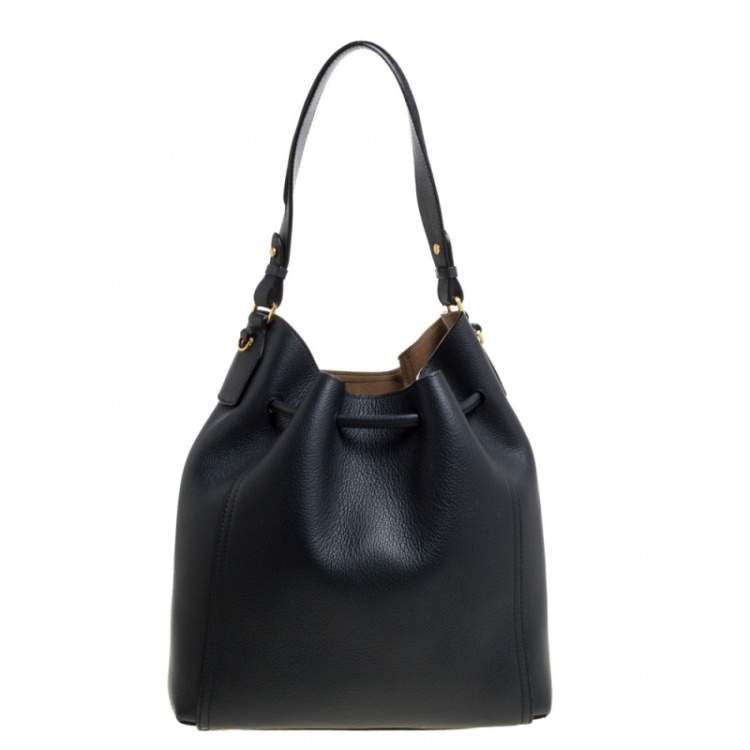Pre Owned MCM Shadow Grey Leather Drawstring Bag