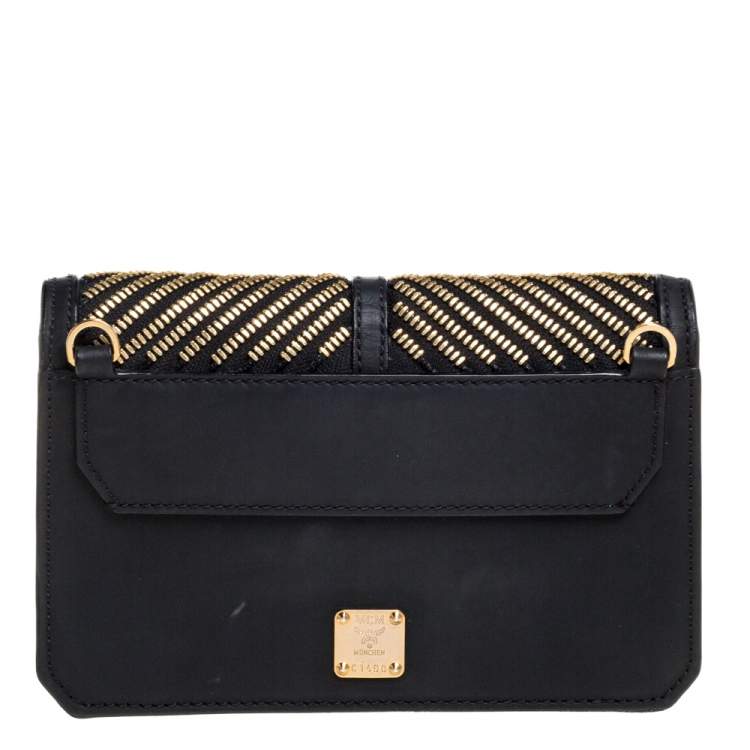 Pre Owned MCM Black Leather Mischa Zipper Flap Crossbody Bag